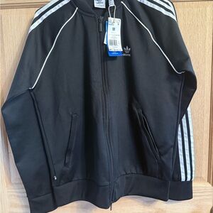 Adidas Black Track Top with White Accents